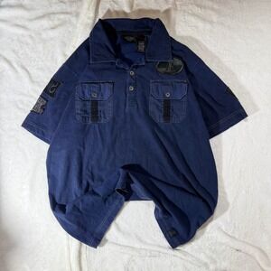 Harley Davidson Mens XL Dark Blue Short Sleeve Polo Shirt Embroidered Logos